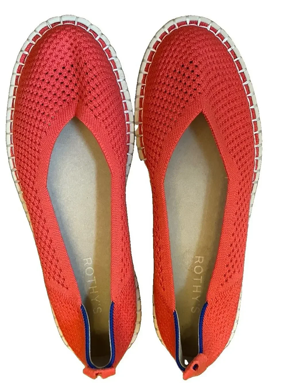 NWOT Rothy's The Espadrille Coral Orange Knit Flats Slip On Shoes Womens Size 9